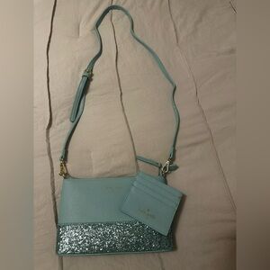 Teal glittery Kate spade purse with card holder.